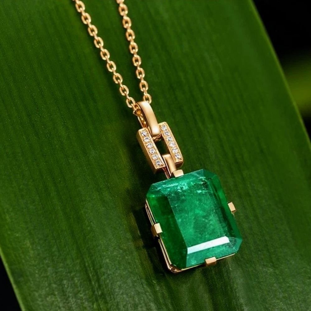 Elegant 14K Gold-filled Emerald & Topaz Pendant and Necklace - Picture 2 of 5